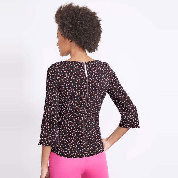 Boden Delia Top size US 6 UK 10 Black Pink Polka Dots Stretch Knit - Picture 3 of 14